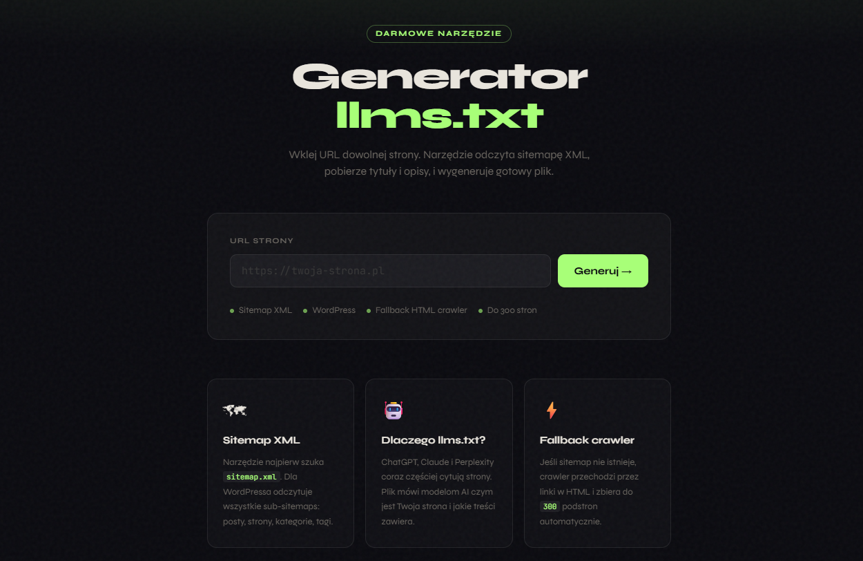Generator llms.txt - zadbaj o to, żeby AI znało twoją stronę